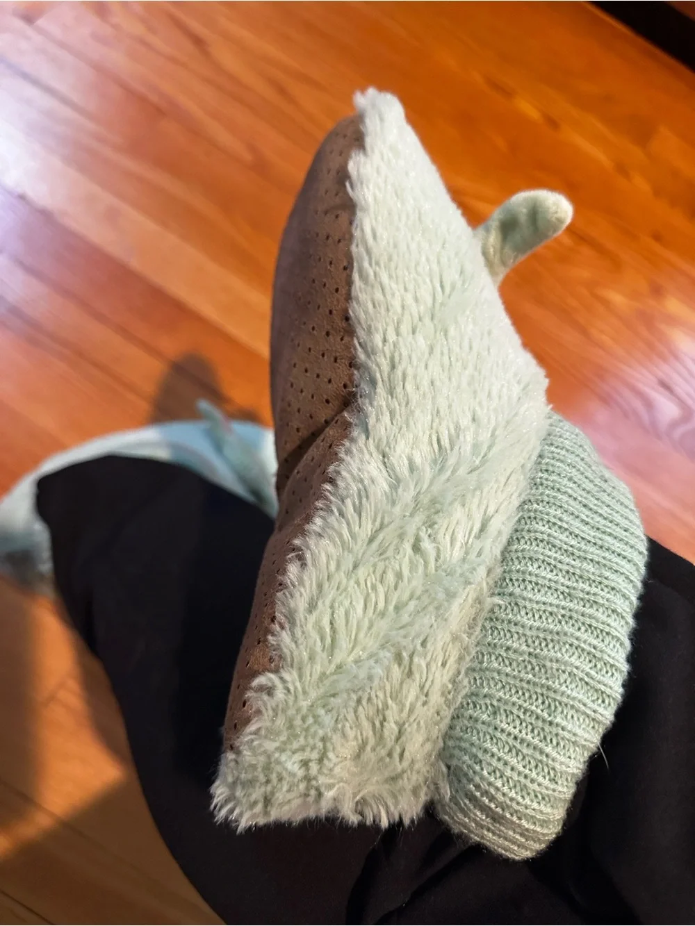 Baby Yoda LF Mint Green Plush Slip-On Slippers Socks with Knit Trim
